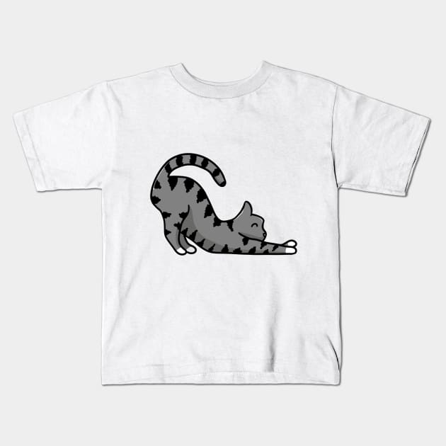 2D grey cat stretching Kids T-Shirt by AshStore